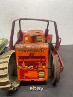 Tracteur à remontoir diesel lourd MARX CATERPILLAR des années 1950 en métal étain vintage