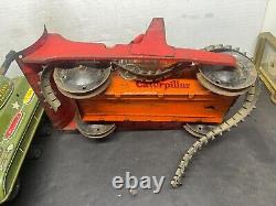 Tracteur à remontoir diesel lourd MARX CATERPILLAR des années 1950 en métal étain vintage