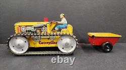 Vintage Marx Toys Tracteur Caterpillar Diesel en tôle lithographiée et remorque Heavy Duty J2