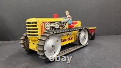 Vintage Marx Toys Tracteur Caterpillar Diesel en tôle lithographiée et remorque Heavy Duty J2