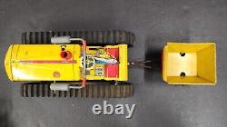 Vintage Marx Toys Tracteur Caterpillar Diesel en tôle lithographiée et remorque Heavy Duty J2