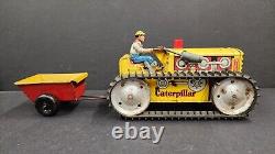 Vintage Marx Toys Tracteur Caterpillar Diesel en tôle lithographiée et remorque Heavy Duty J2