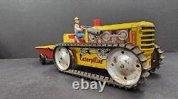 Vintage Marx Toys Tracteur Caterpillar Diesel en tôle lithographiée et remorque Heavy Duty J2