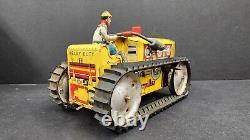 Vintage Marx Toys Tracteur Caterpillar Diesel en tôle lithographiée et remorque Heavy Duty J2