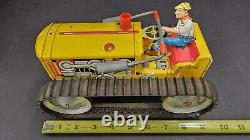 Vintage Marx Toys Tracteur Caterpillar Diesel en tôle lithographiée et remorque Heavy Duty J2